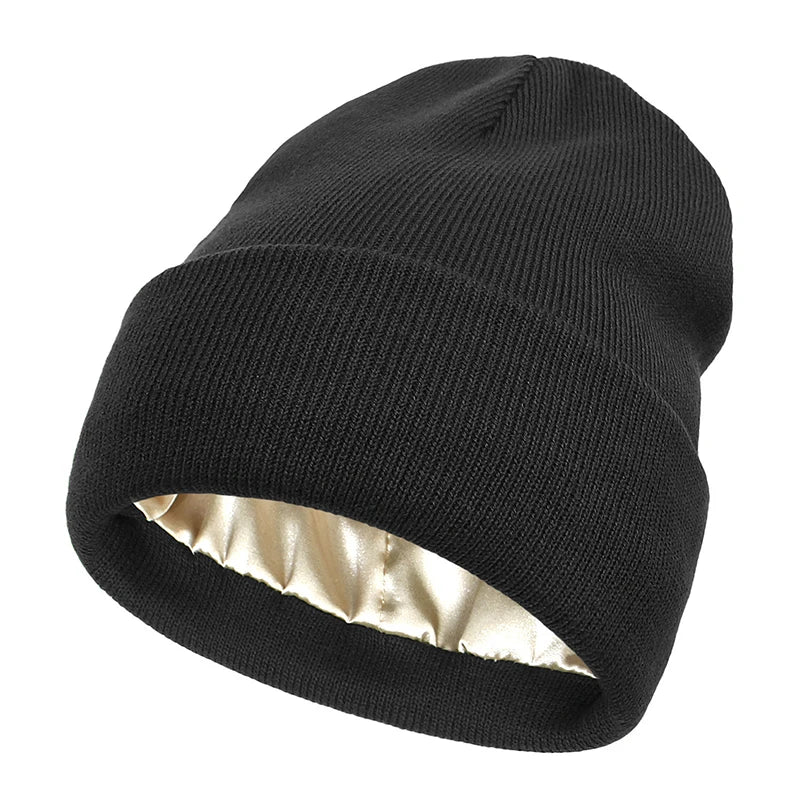 All-Season Warm Satin-Lined Knit Beanie
